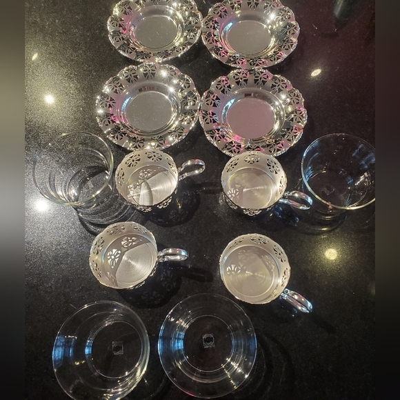 Vintage Schott Mainz Chrome Tea Cups Set 4 - Picture 8 of 11